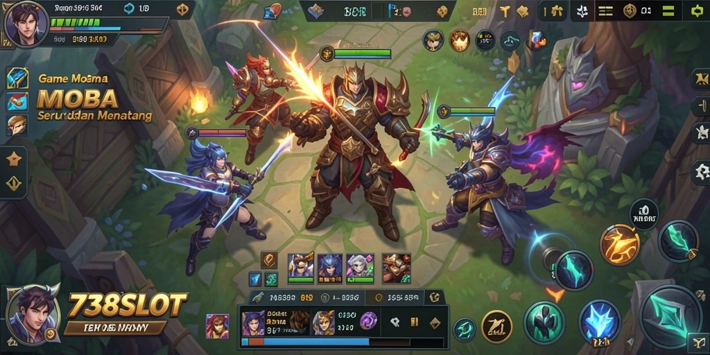 Tampilan permainan MOBA mendebarkan dalam 738SLOT.