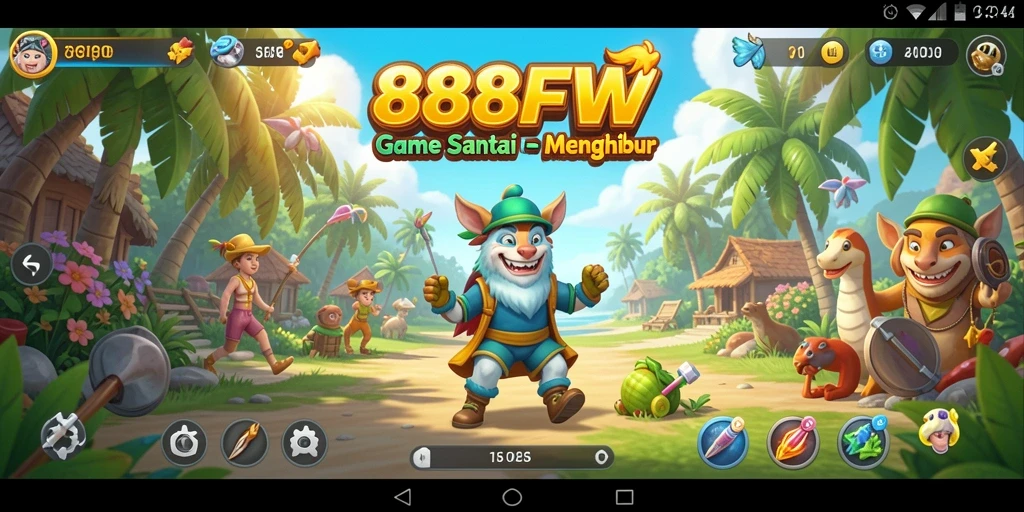 Tampilan gameplay 888FW yang ceria dan menyenangkan.
