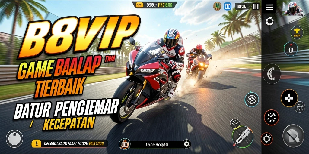 Screenshot B8VIP menampilkan aksi balapan motor yang mendebarkan.