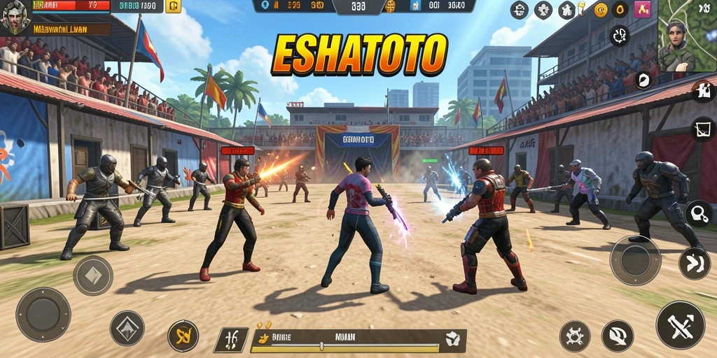 Gameplay seru ESHATOTO menampilkan aksi pertempuran antar pemain.