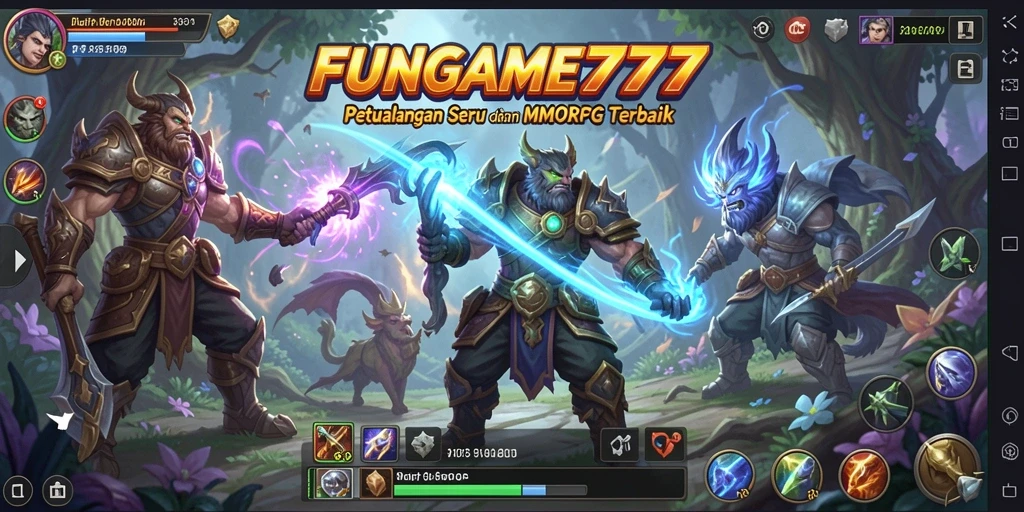 Screenshot FUNGAME777 menampilkan aksi seru para karakter dalam dunia MMORPG.