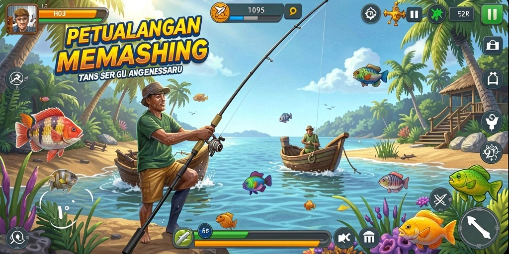 Tampilan gameplay H03 yang seru saat memancing ikan besar.