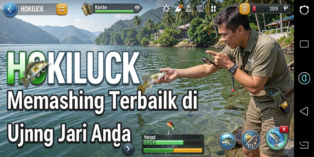 Tampilan gameplay HOKILUCK dengan aksi memancing yang mendebarkan.