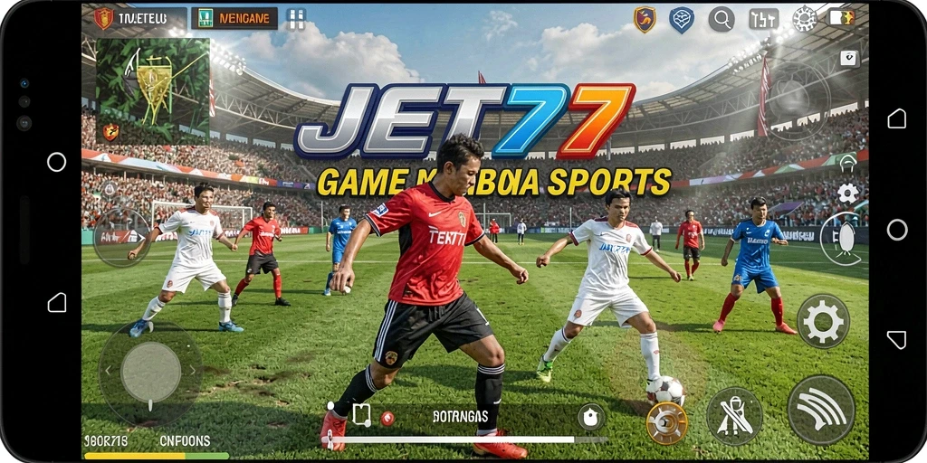 Tangkapan layar gameplay JET77 yang menunjukkan aksi olahraga seru.