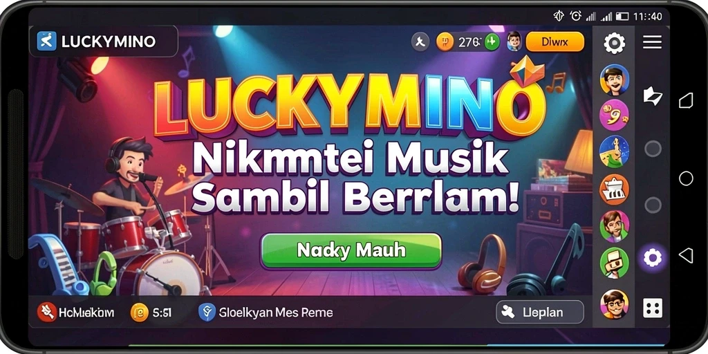 Tampilan gameplay yang menyenangkan di LUCKYMINO dengan berbagai tantangan musik.
