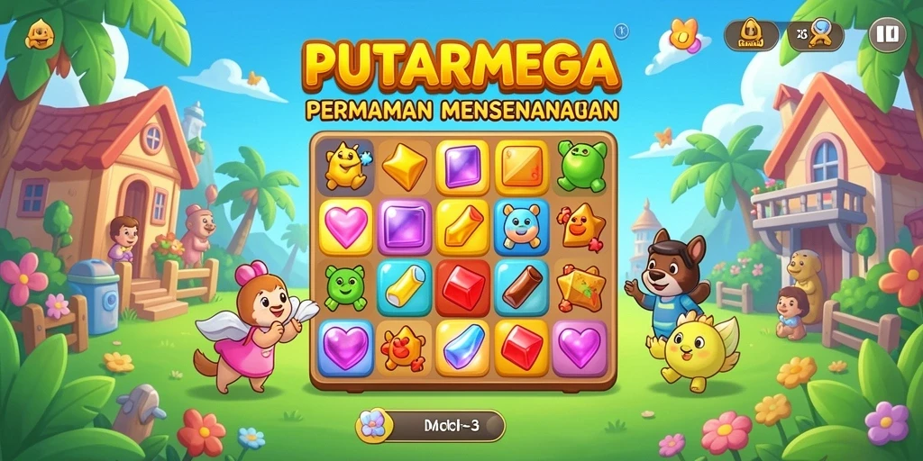 Screenshot utama PUTARMEGA menampilkan gameplay Match-3 yang seru.