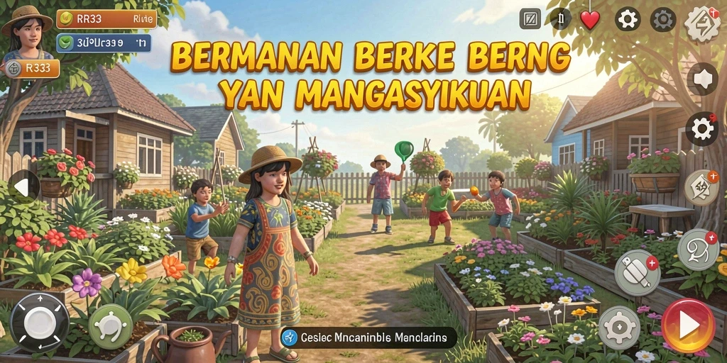 Tangkapan layar gameplay RR33 menampilkan ladang yang subur dan penuh warna.