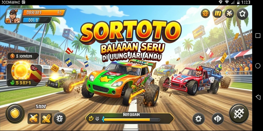 Gameplay SORTOTO yang seru dan mendebarkan di trek balap.