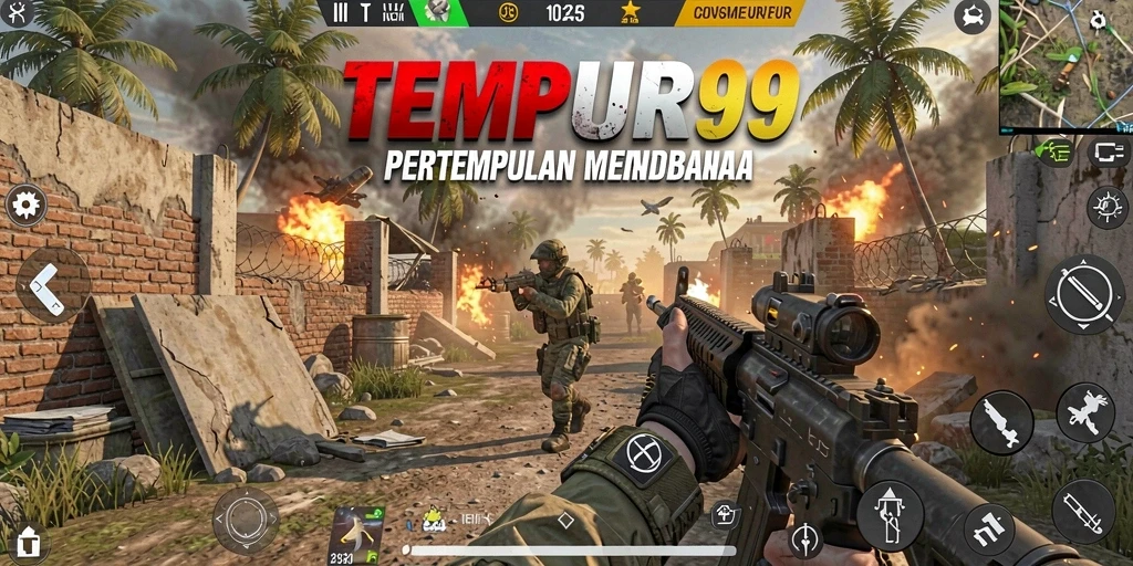 Tampilan utama gameplay TEMPUR99 dengan aksi tembak-menembak yang mendebarkan.
